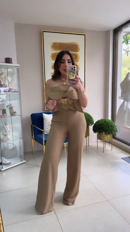 Mocha Flower Pant Set