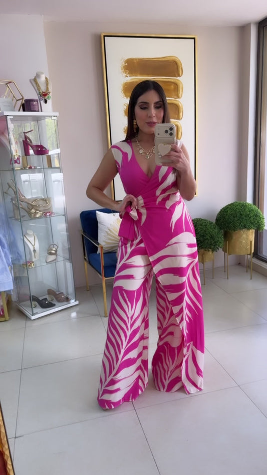 Hot Pink Leaf Jumpsuit