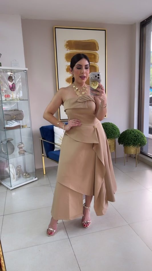 Khaki Strspless Dress