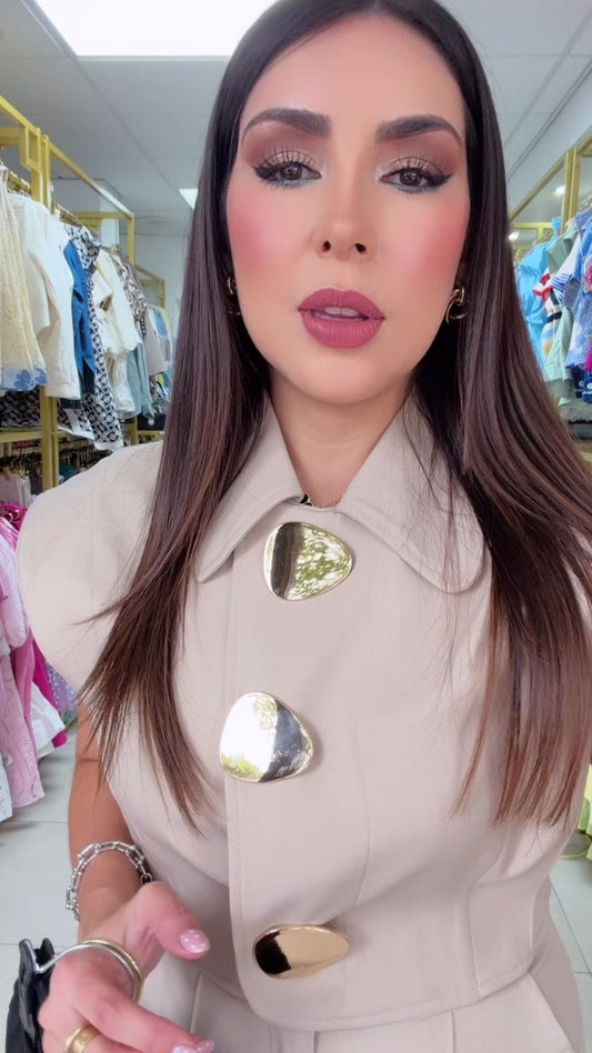 Gold Buttons Beige Set
