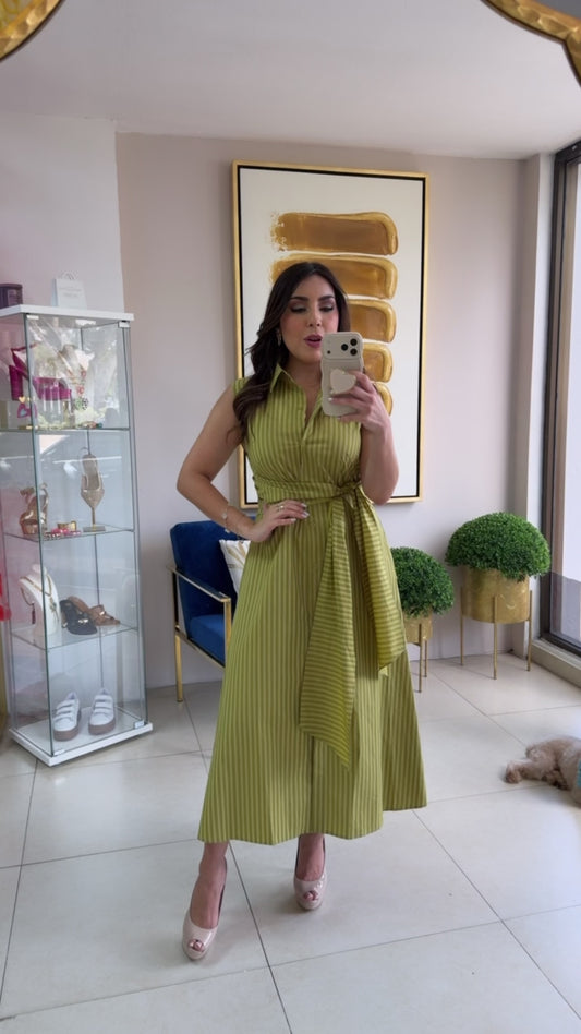 Green Stripes Midi Dress
