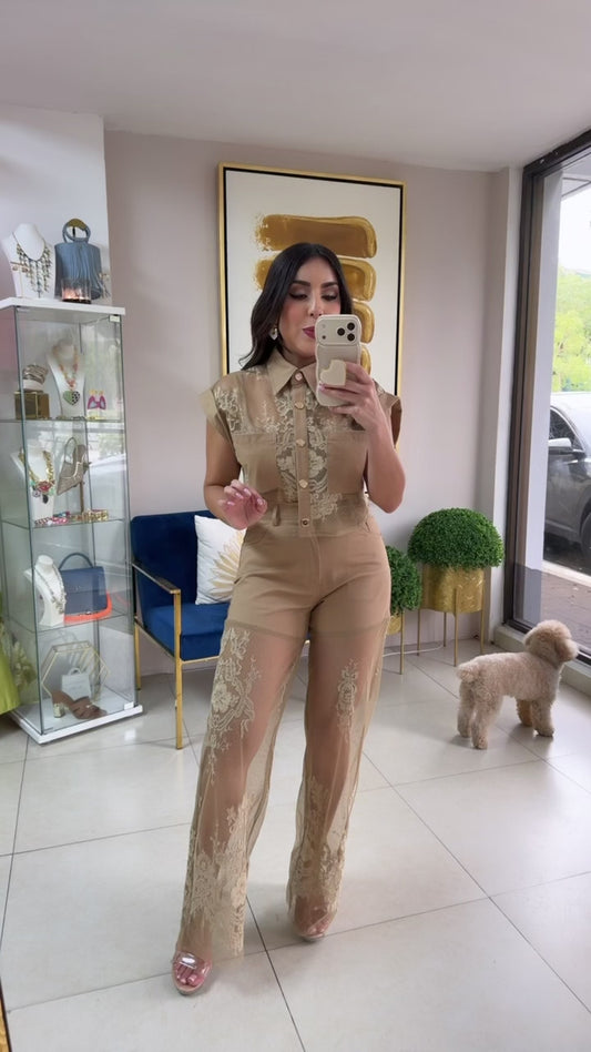 Khaki Lace Pant Set