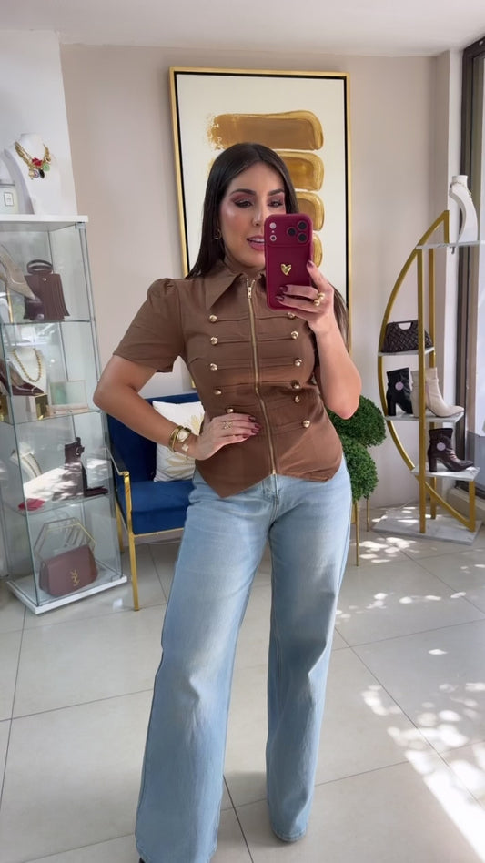 Brown Napoleón Zipper Top