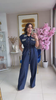 Rhinestones Denim Jumpsuit