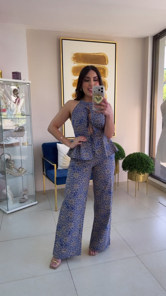 Floral Pepplum Top & Pant Set