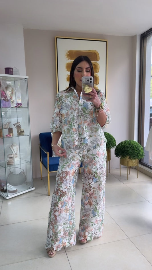 Floral Crochet Pant Set