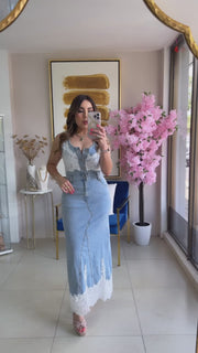 Denim & Lace Midi Dress