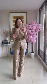 Embroidery Satin Blazer Set
