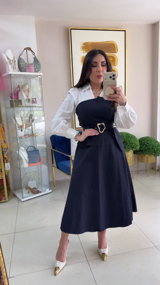 White Top Navy Dress