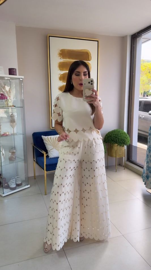 Cream Lasercut Pants
