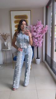 Denim & Lace Pant Set