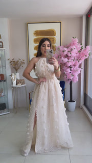 Cream 3D Flower Dress