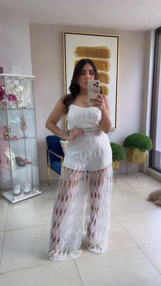 White Sequins Jumpsuit
