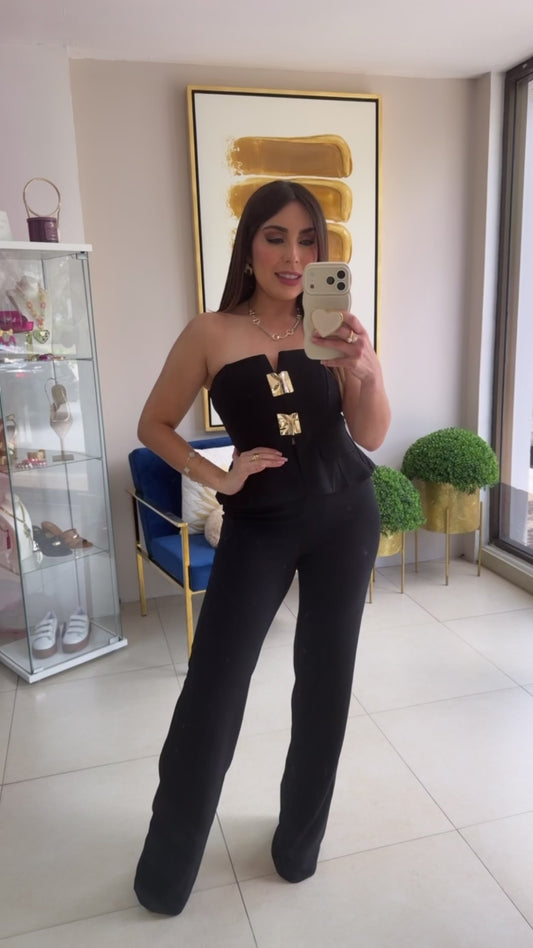 Black Pepplum Pant Set