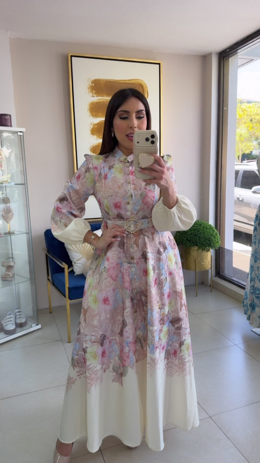 Cream Floral Long Dress